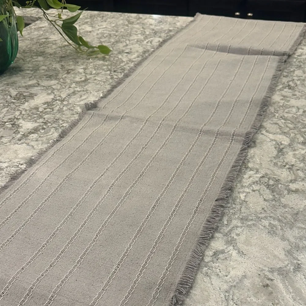Gray Fringed Table Runner